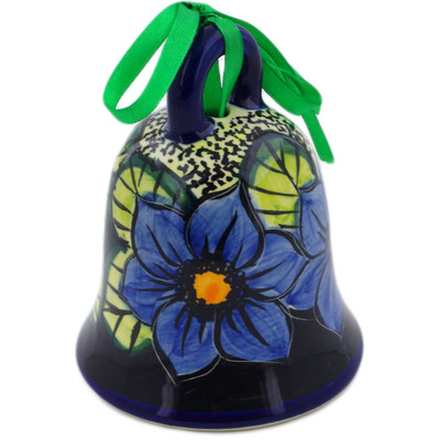 Polish Pottery Bell Ornament 4" Midnight Glow UNIKAT
