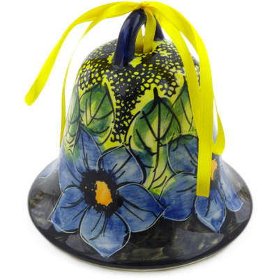 Polish Pottery Bell Ornament 4" Midnight Glow UNIKAT