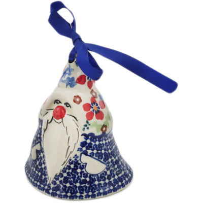 Polish Pottery Bell Ornament 4&quot; Red Flower Meadow
