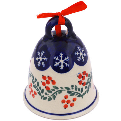 Polish Pottery Bell Ornament 4&quot; Snowflakes Tree