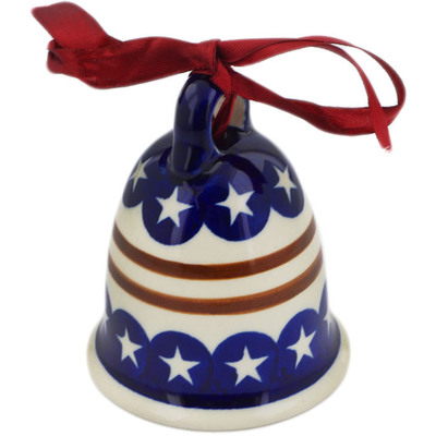 Polish Pottery Bell Ornament 4&quot; Stars And Stripes