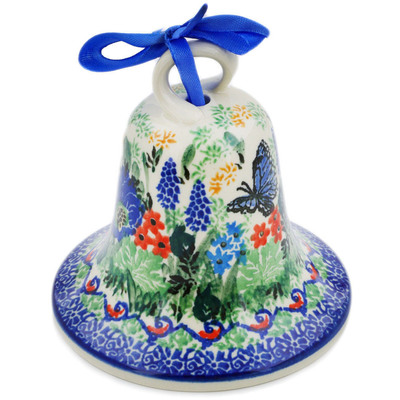 Polish Pottery Bell Ornament 4&quot; Summer Landscape UNIKAT
