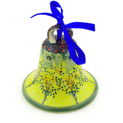 Polish Pottery Bell Ornament 4&quot; Sunshine Grotto UNIKAT