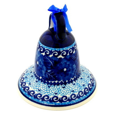 Polish Pottery Bell Ornament 5&quot; Azure Sea UNIKAT