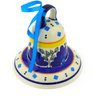 Polish Pottery Bell Ornament 5&quot; Blue Diamond Flowers