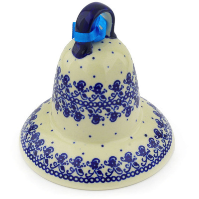 Polish Pottery Bell Ornament 5&quot; Blue Lace Vines