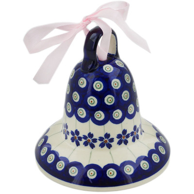 Polish Pottery Bell Ornament 5&quot; Flowering Peacock