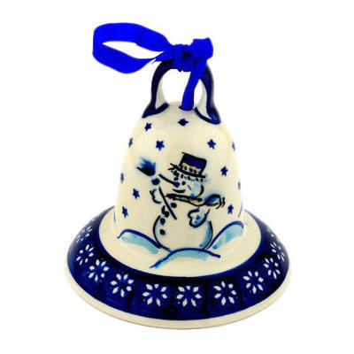 Polish Pottery Bell Ornament 5&quot; Snow Buddies