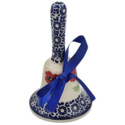 Polish Pottery Bell Ornament 5&quot; Wind-blown Poppies
