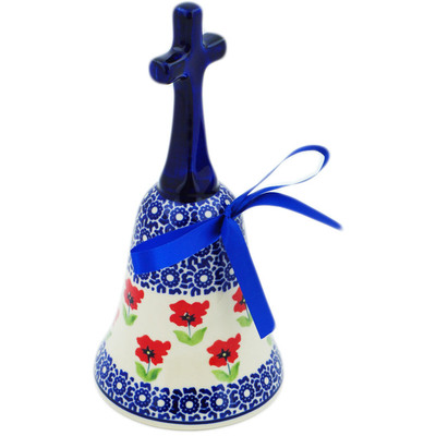 Polish Pottery Bell Ornament 8&quot; Wind-blown Poppies