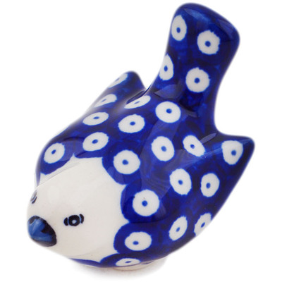 Polish Pottery Bird Figurine 2&quot; Blue Eyes