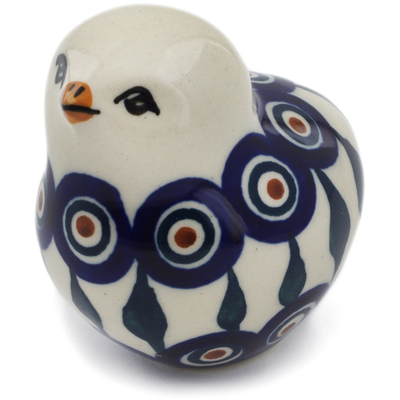 Polish Pottery Bird Figurine 2&quot; Peacock Leaves