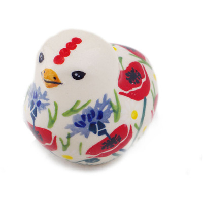 Polish Pottery Bird Figurine 2&quot; Poppies And Cornflowers UNIKAT