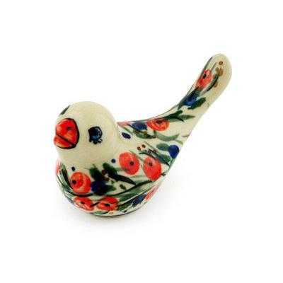 Polish Pottery Bird Figurine 3&quot; Patriotic Blooms UNIKAT