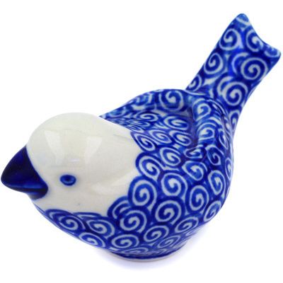 Polish Pottery Bird Figurine 4&quot; Baltic Blue