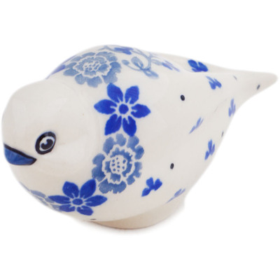 Polish Pottery Bird Figurine 4&quot; Blue Country Field