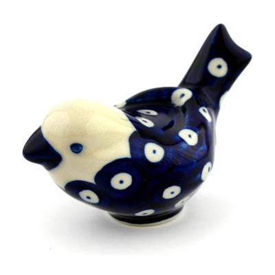 Polish Pottery Bird Figurine 4&quot; Blue Eyes
