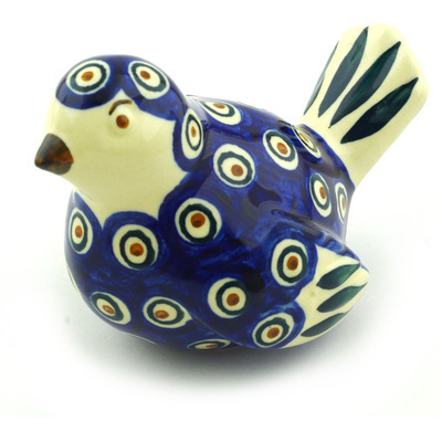 Polish Pottery Bird Figurine 4&quot; Blue Peacock