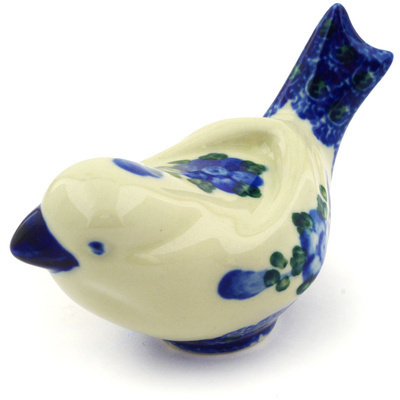 Polish Pottery Bird Figurine 4&quot; Blue Poppies