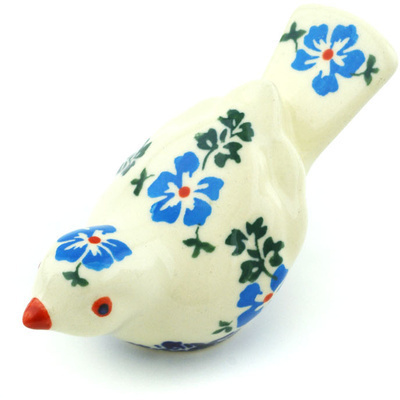 Polish Pottery Bird Figurine 4&quot; Blue Summer