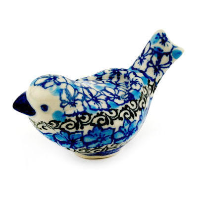 Polish Pottery Bird Figurine 4&quot; Ocean Breeze Blooms