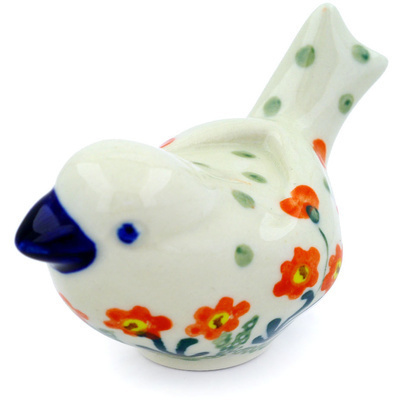Polish Pottery Bird Figurine 4&quot; Peach Spring Daisy