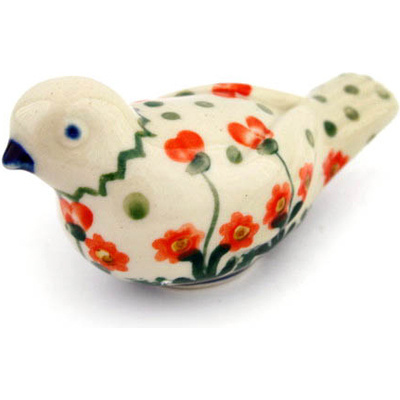 Polish Pottery Bird Figurine 4&quot; Peach Spring Daisy