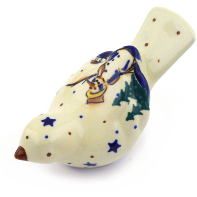 Polish Pottery Bird Figurine 4&quot; Snowman Bells