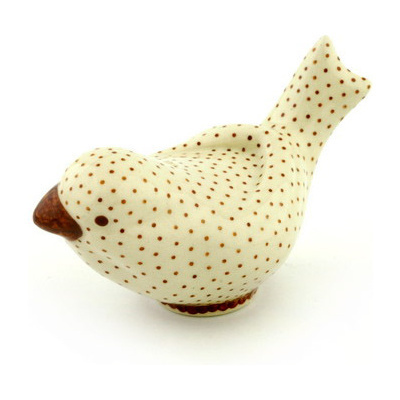 Polish Pottery Bird Figurine 4&quot; Vanilla Bean UNIKAT