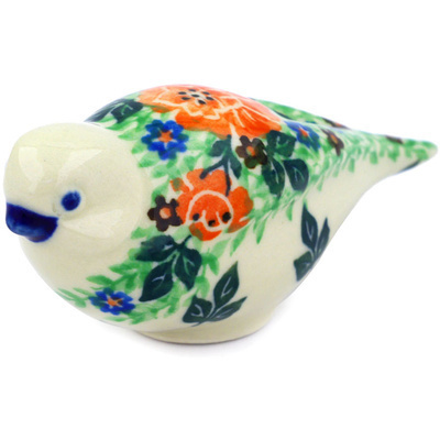 Polish Pottery Bird Figurine 4&quot; Vivid Rose UNIKAT