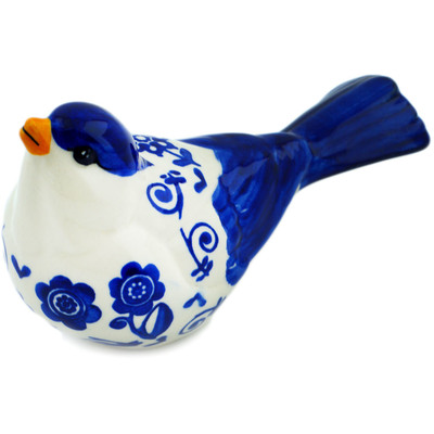 Polish Pottery Bird Figurine 5&quot; Blue Bird Dance