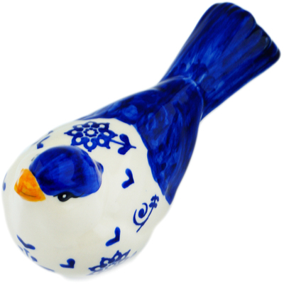 Polish Pottery Bird Figurine 5&quot; Blue Bird Dance