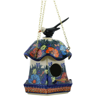 Polish Pottery Birdhouse 10&quot; Butterfly Splendor UNIKAT