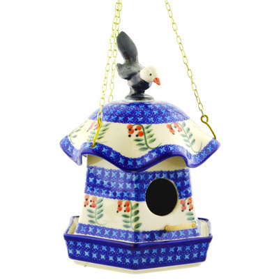 Polish Pottery Birdhouse 10&quot; Red Berries