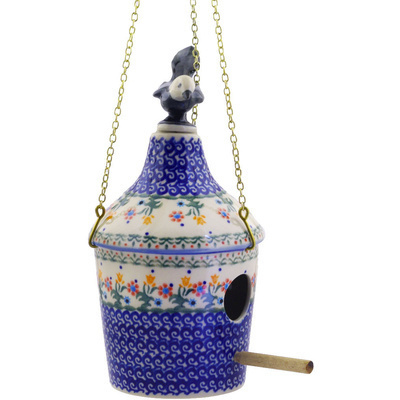 Polish Pottery Birdhouse 10&quot; Spring Flowers