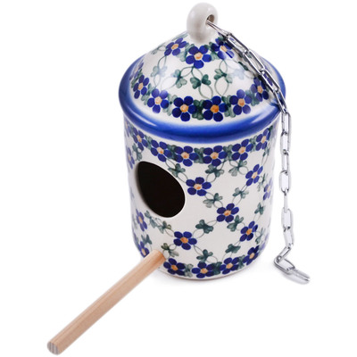 Polish Pottery Birdhouse 7&quot; Blue Vines UNIKAT