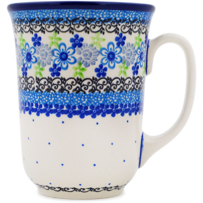 Polish Pottery Bistro Mug Blue And Green Flower Dream