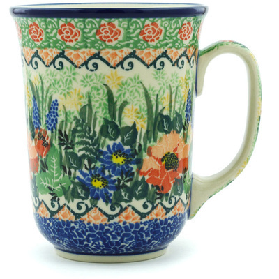 Polish Pottery Bistro Mug Blue Bonnet Bounty UNIKAT