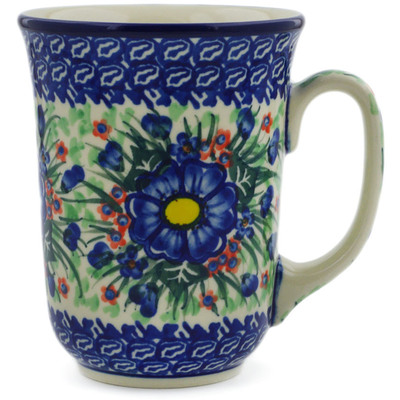 Polish Pottery Bistro Mug Blue Bud Delight UNIKAT