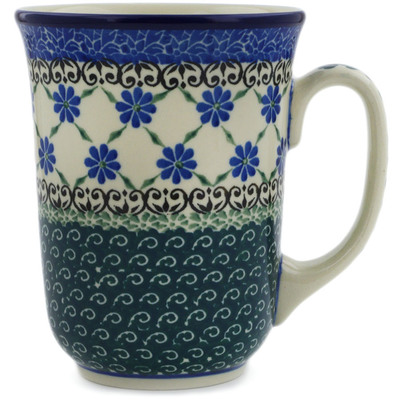 Polish Pottery Bistro Mug Blue Daisies