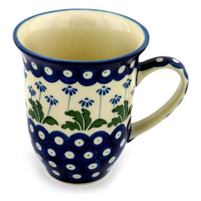 Polish Pottery Bistro Mug Blue Daisy Peacock