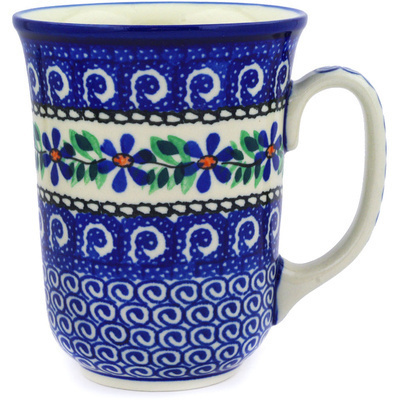 Polish Pottery Bistro Mug Blue Daisy Swirls