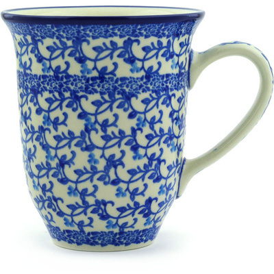 Polish Pottery Bistro Mug Blue Floral Lace