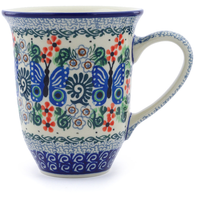 Polish Pottery Bistro Mug Blue Flutterfly UNIKAT