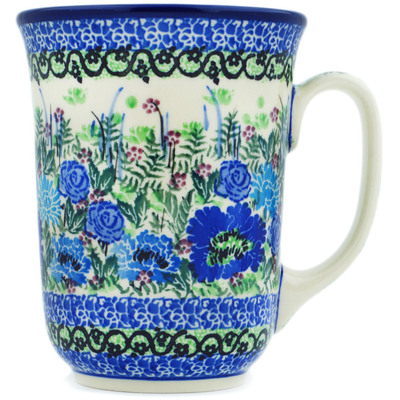 Polish Pottery Bistro Mug Blue Meadow UNIKAT