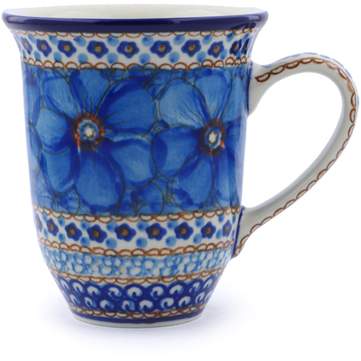 Polish Pottery Bistro Mug Blue Poppies UNIKAT