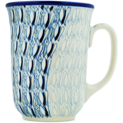Polish Pottery Bistro Mug Blue Wave UNIKAT
