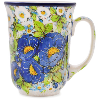 Polish Pottery Bistro Mug Blue Wild Field Flowers UNIKAT