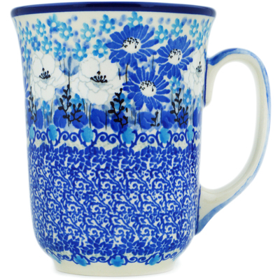 Polish Pottery Bistro Mug Blue Wildflower Meadow UNIKAT