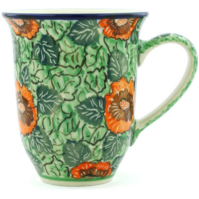 Polish Pottery Bistro Mug Bold Red Sunflower UNIKAT